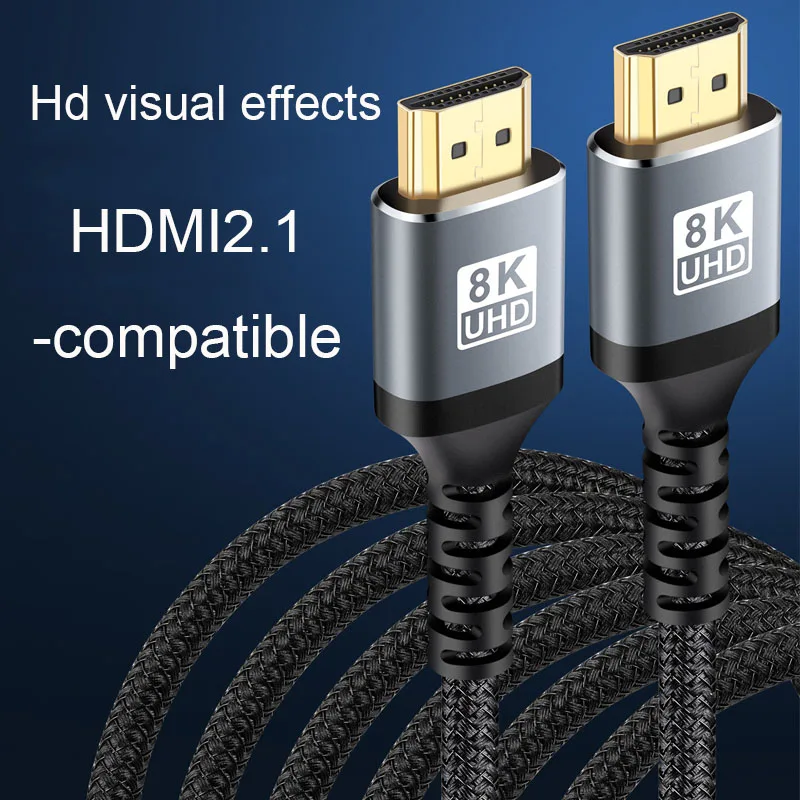 Кабель HDMI совместимый с 8K, 8K/60 Гц, 4K/144 Гц, плетеный кабель 48 Гбит/с для HDTV, сплиттера, коммутатора PS5, Ps4, проектора EARC, Dolby Vision, UHD