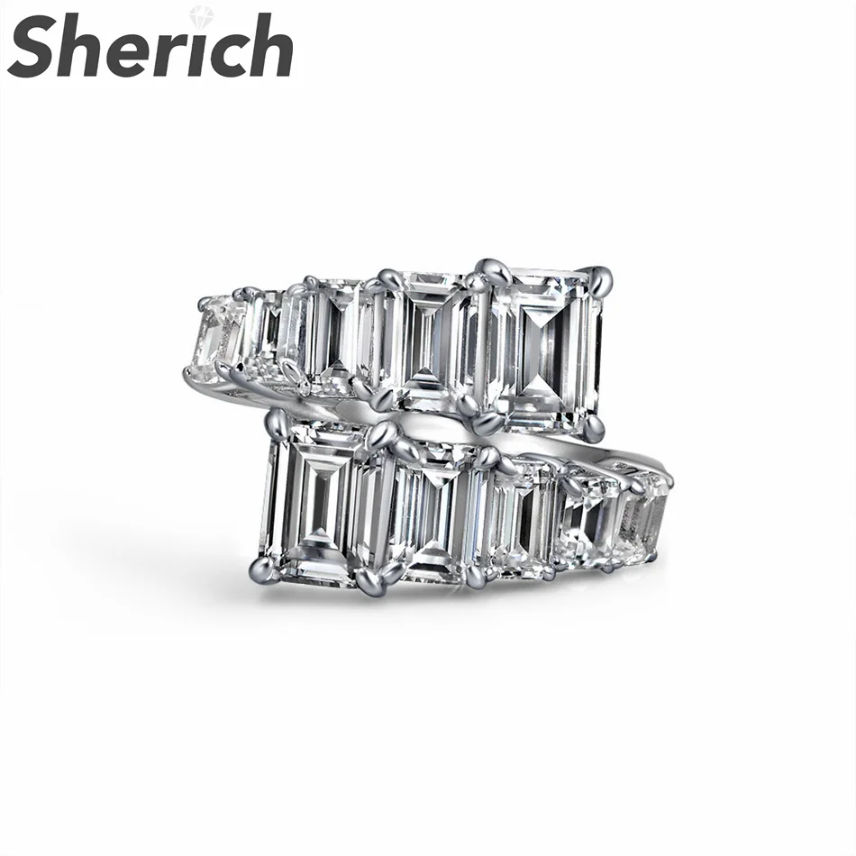 

Роскошное кольцо Sherich из высокоуглеродистого стерлингового серебра 100% пробы, модное уникальное регулируемое кольцо с открытым рядом, женск...