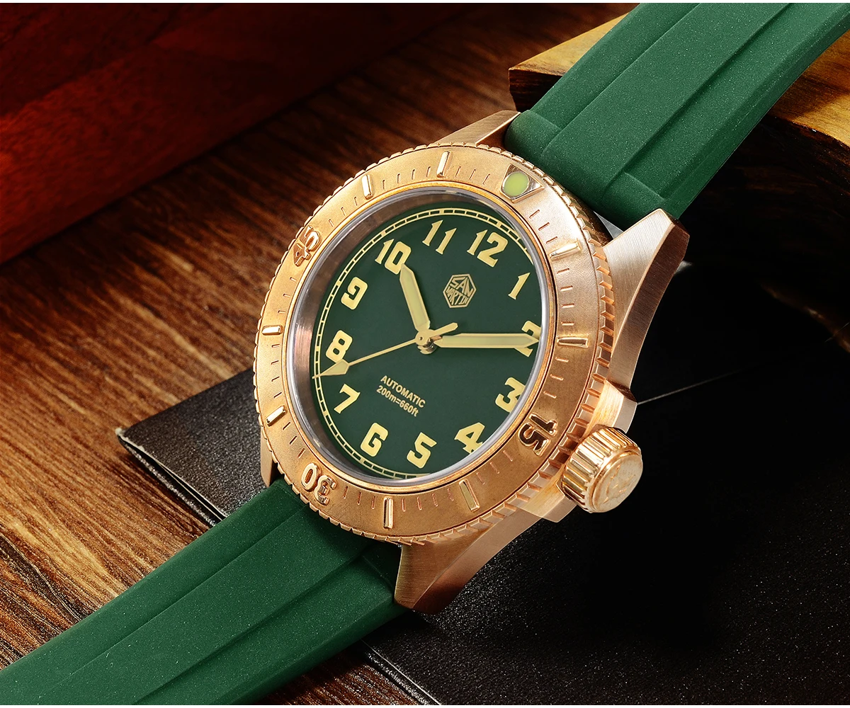 

San Martin CUSN8 Bronze Diver Automatic Watches Men's Rotating Bezel 200M Waterproof PT5000/SW200 Sapphire Mechanical Wristwatch