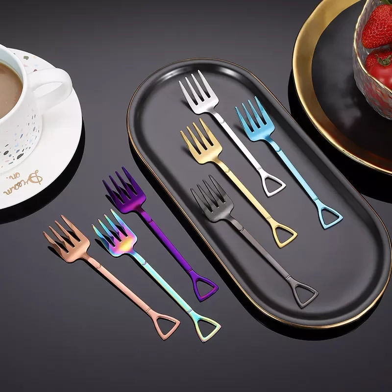 

New in Shovel Fork spoon set 304 Stainless steel Dessert fork fruit pick Kids Tableware Party gift Cooking Accessories
