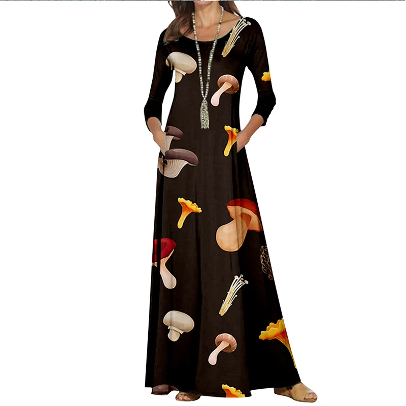

Spring Summer Women'S Round Neck Long Dress Color Pattern Printing Fashion Collection Cross-Border Clothing Holiday