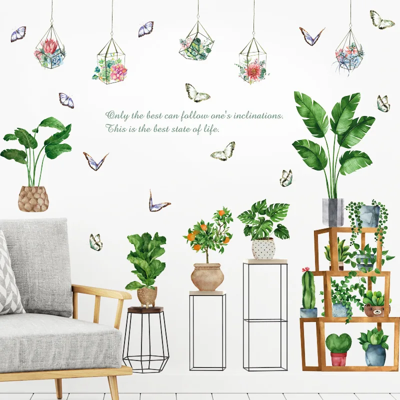

Green Leaves Potted Plants Wallpaper Home Decoration Wall Sticker for Living Room Bedroom Sofa Background Decor Wall Decal