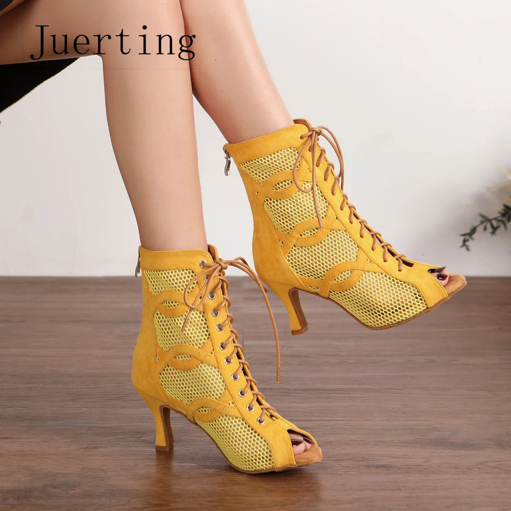 New black fashion fish mouth Latin Cha-cha Rumba Ladies adult salsa Heels Modern Jazz cowhide soft bottom Bachata dance boots