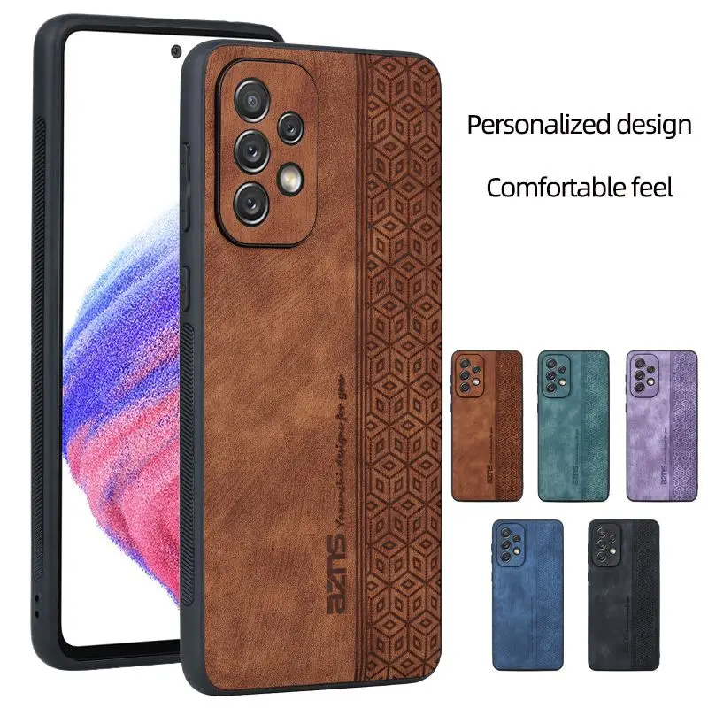 

For Samsung A13 A73 A53 A33 5g Leather Imprint Retro Case For Samsung S22 S23 Plus Ultra S21 Fe Luxury Business Simplicity Case