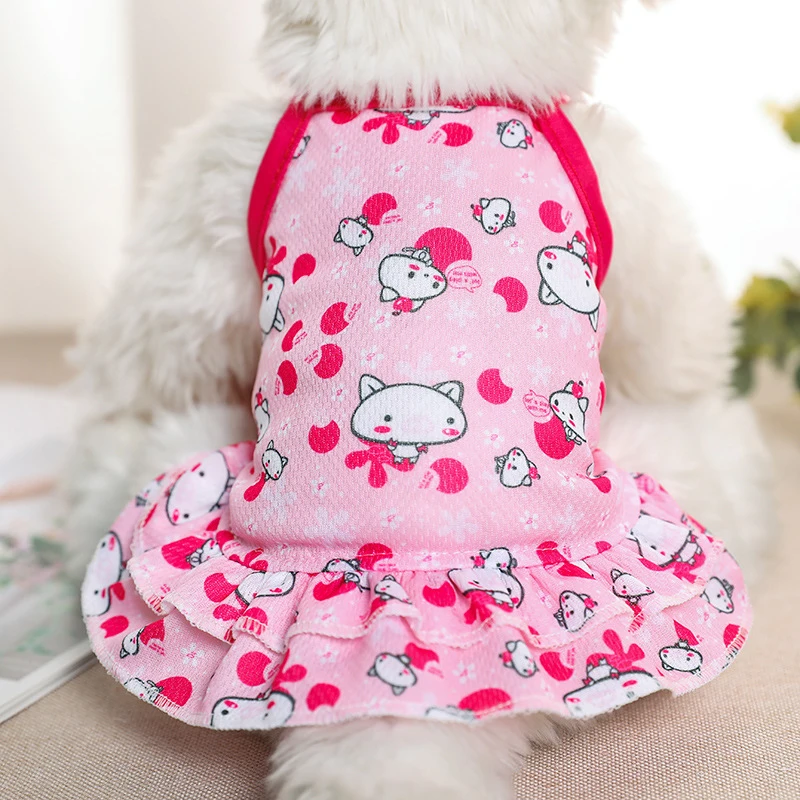

Animal Heart Print Pet Dog Clothes Summer Dog Cat Princess Dress T-shirt Sling Skirt For Small Medium Pets Poodle Pug Vest Shirt