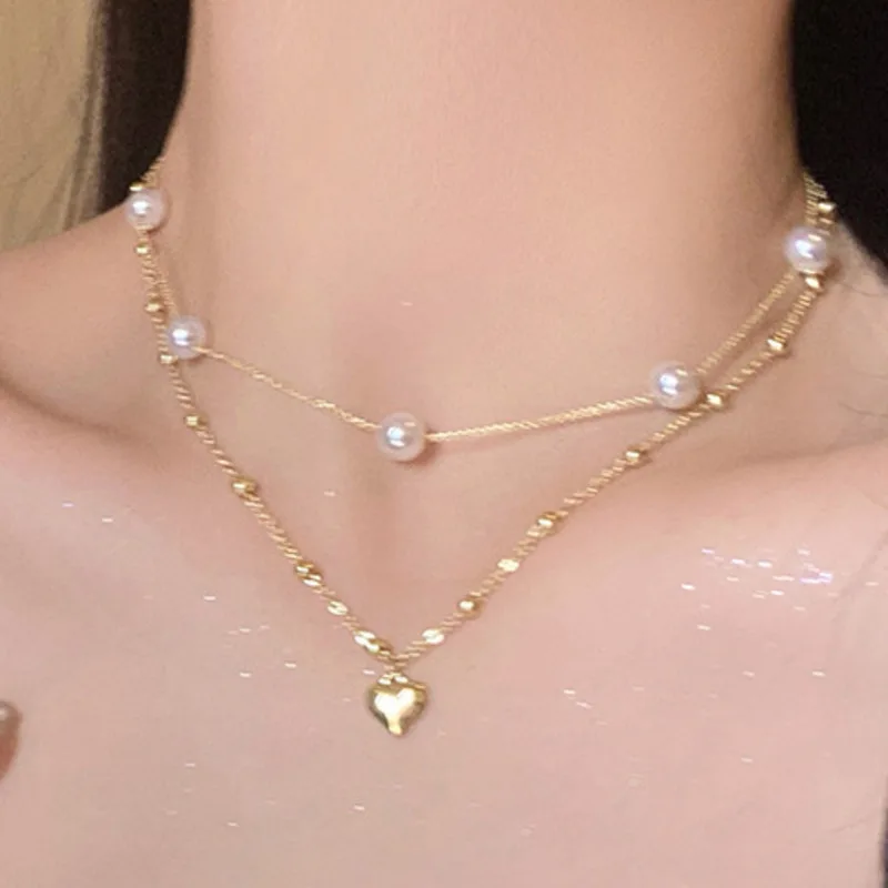 

Pearl Love Layered Necklace For Women In Summer French Style Luxury And Luxury, Exquisite Neckchain Gentle And Temperament