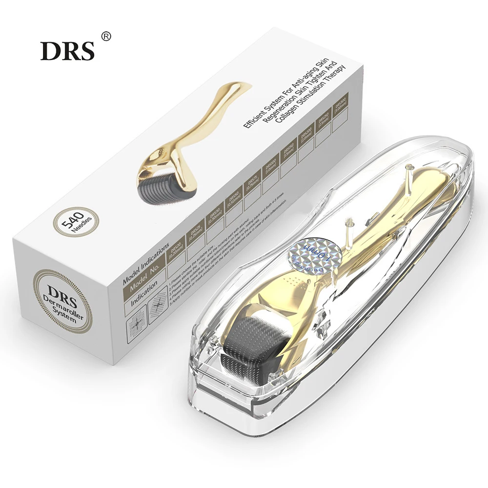 Luxury Golden Drs 540 Derma Roller Micro Needle Mesoterapia 540 Pins Derma Face Roller Cura Della Pelle E Crescita Dei Capelli Con Medical Ce