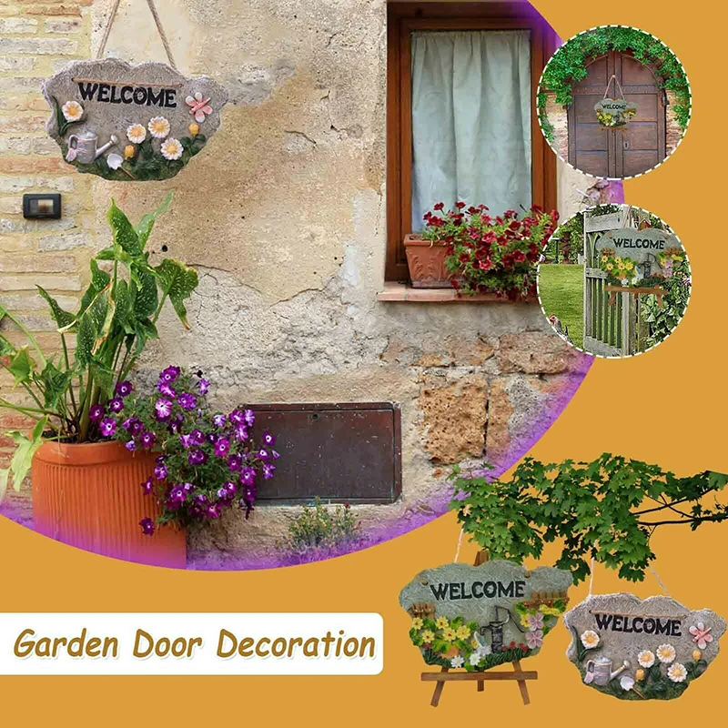 

Resin Wall Sign with Hanging String Decorative Welcome Hanging Sign for Front Porch Home Decor