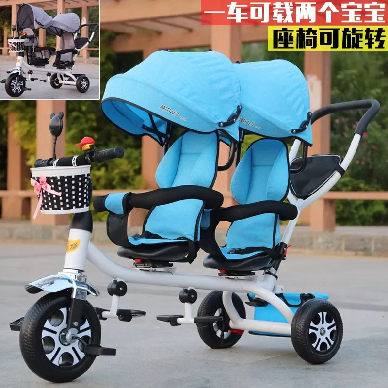 Tricycle Twin Wheelbarrow Double Baby  Baby Stroller Kid Kick Scooter Trikes