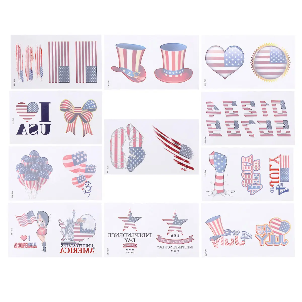 Фото 11 шт. патриотических временных татуировок: безопасные, экологичные, водостойкие, долговечные наклейки ко Дню независимости США, американский флаг, боди-арт №2