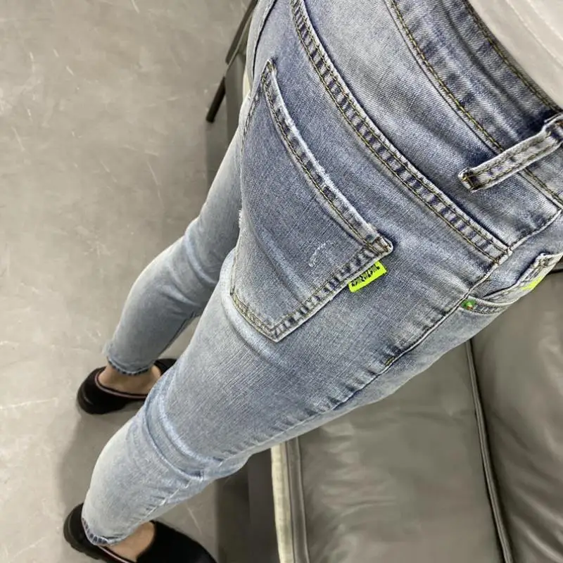 Новинка 2022 хипстерские Модные мужские облегающие светло-голубые джинсы-стрейч в