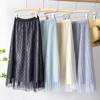wasteheart new spring black gray skirts women fashion mid calf length skirt all match clothing sexy a line skirts pleated
