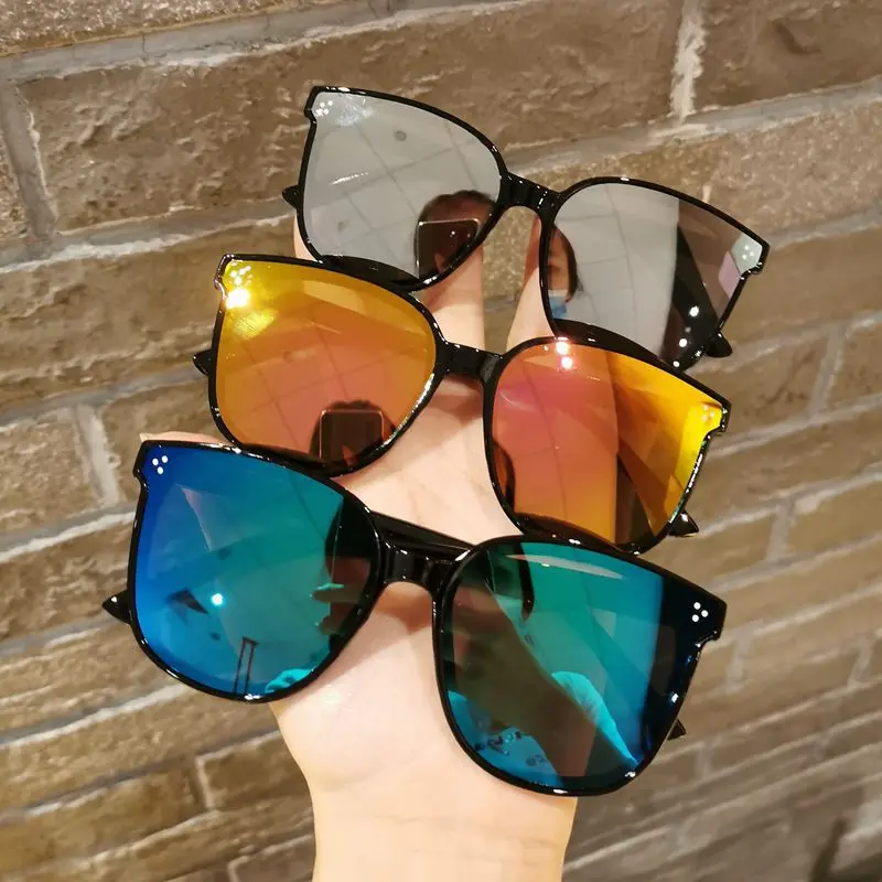 

New Children Cute Personality Shape Round Sunglasses Girl Boy Shiny coating Double Color Vintage Sunglasses UV Protection