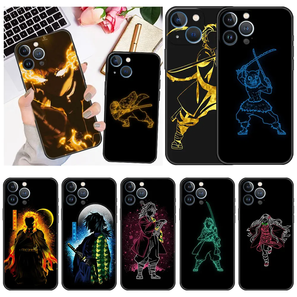 

Case For Apple iPhone 14 11 13 12 Pro 7 Plus XR X XS Max 6 6S 13Pro Max Black Silicone Phone Funda Demon Slayer Anime Cute