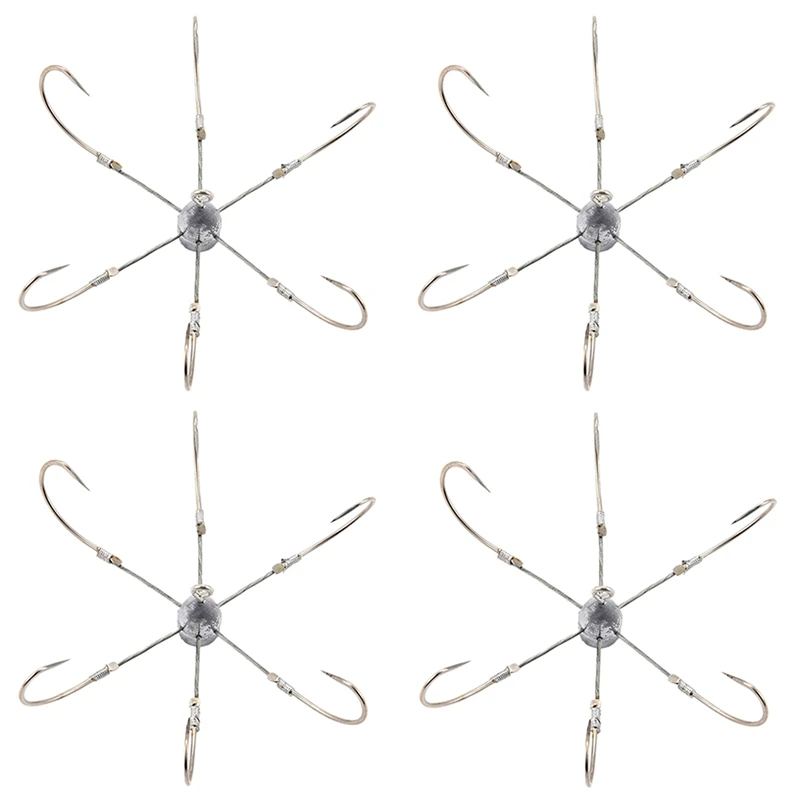 

4X Anchor Hook 6 Claws Lead/Copper Crab Hook Steel Explosion Hook Lead Head Jig Fishing Hook Squid Fishhooks Tackle