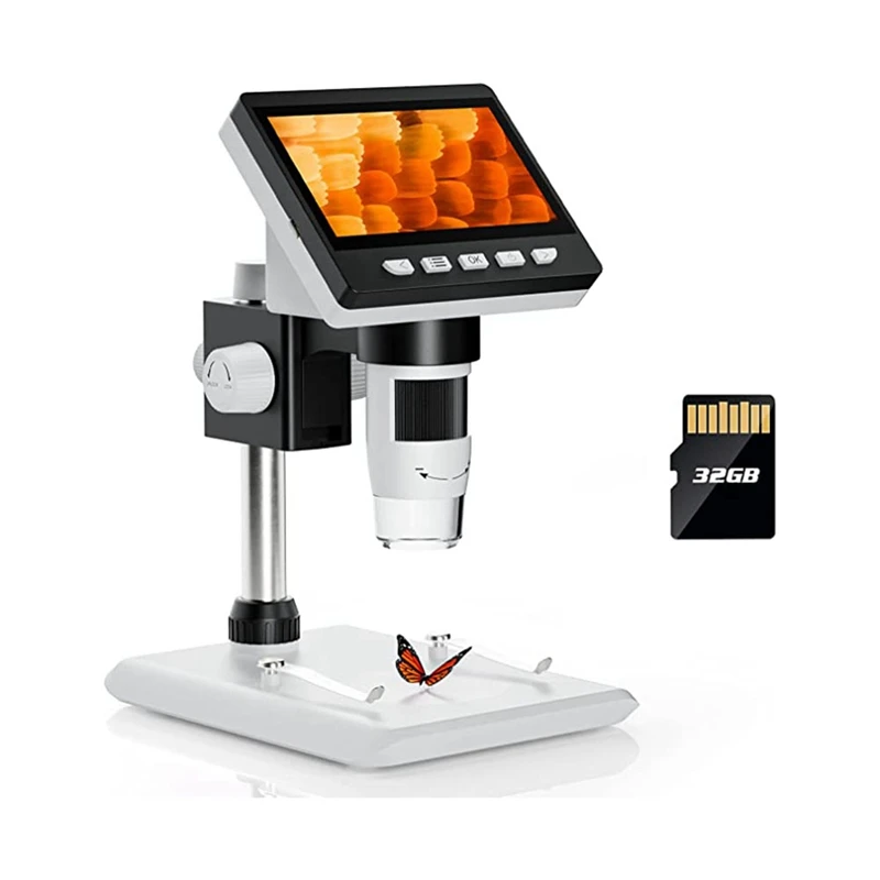 

Coin Microscope 4.3Inch LCD Digital Microscope 1000X IPS Screen 8 LED Lights PC View (32GB Micro-SD Card Included)
