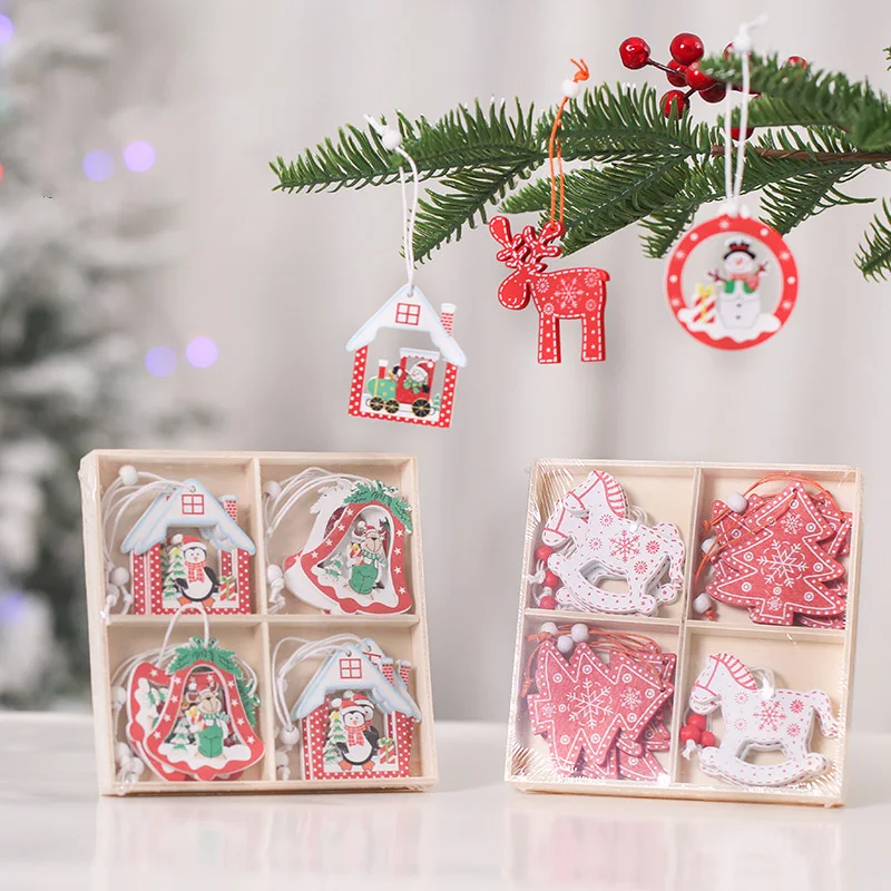 

Wooden Christmas Hanging Ornament Santa Claus Snowflakes Pendant Christmas Tree Hanging Ornaments Navidad Decoration DIY Craft