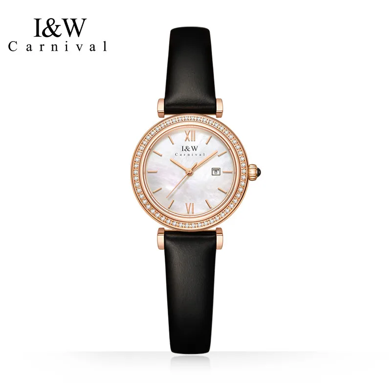 CARNIVAL Brand Diamond Quartz Wristwatches Luxury Rose Gold Ultrathin Sapphire Girls Watch Fashion Clock for Women Reloj Mujer