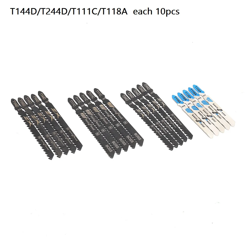 

40Pcs Jig Saw Blade Set Metal Wood Assorted Blades Woodworking T144D/T244D/T118A/T111C/T344D Power Tool Saw Blade Cutting Tools