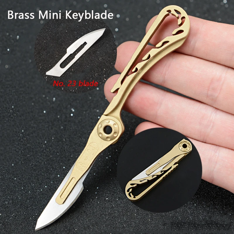 Mini 1PCBrass Knife Folding Multi-Functional Courier Knife Portable EDC Keychain Self-defense Pocket Knife Camping Equipment