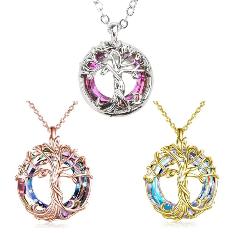 

Hollow Tree of Life Necklaces with Round Decoration Jewelry Gifts for Men Women