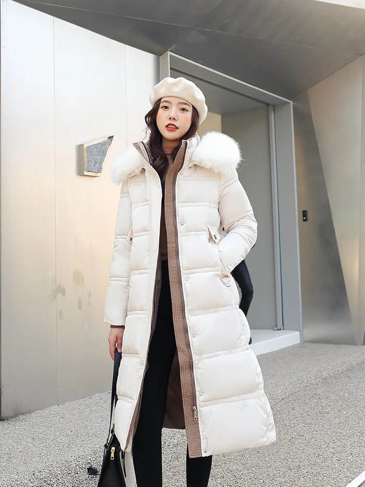 Parka Coat Extra Long Winter Jacket Women Hooded Pocket Zipper Female Lady Windbreaker Overcoat Casual Outwear Clothing Quilted