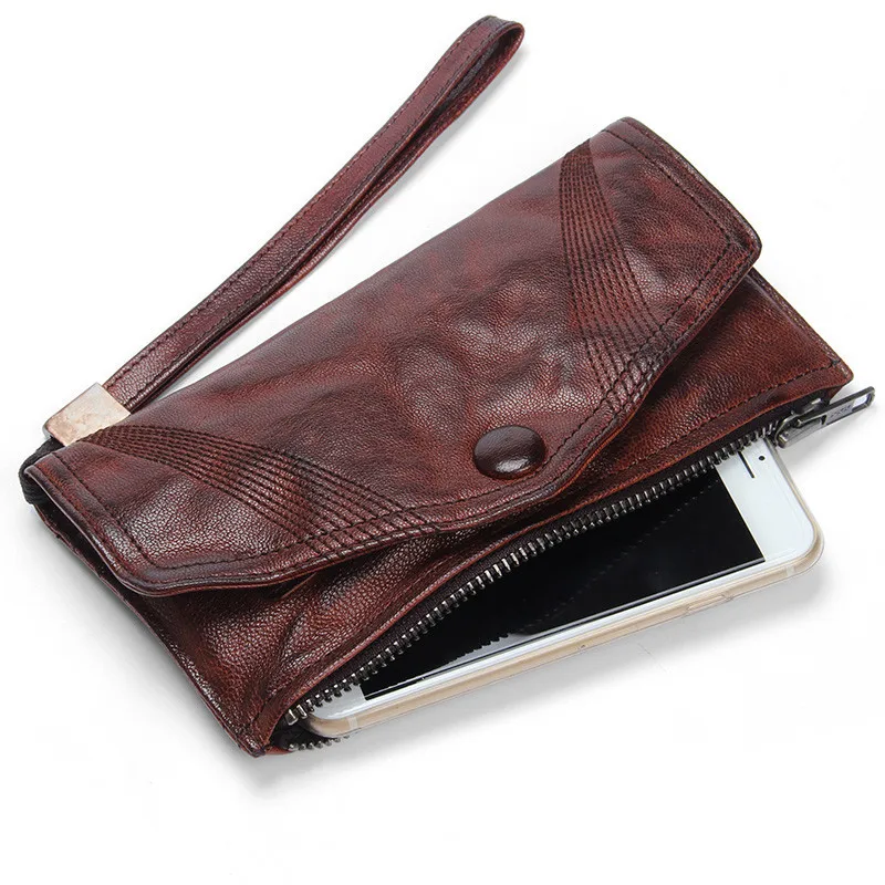 Fashion vintage natural genuine leather folds men womenclutch wallet designer luxury organizer real cowhide phone coin purse