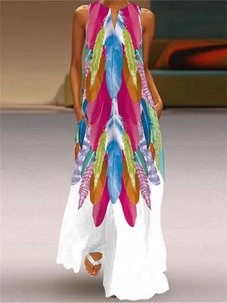 Женское платье макси без рукавов Missuoo с полуоткрытым воротником и принтом