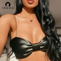 ingoo spaghetti strap crop tops bodycon sexy ruched bustiers corset women sleeveless backless tube top black fashion streetwear