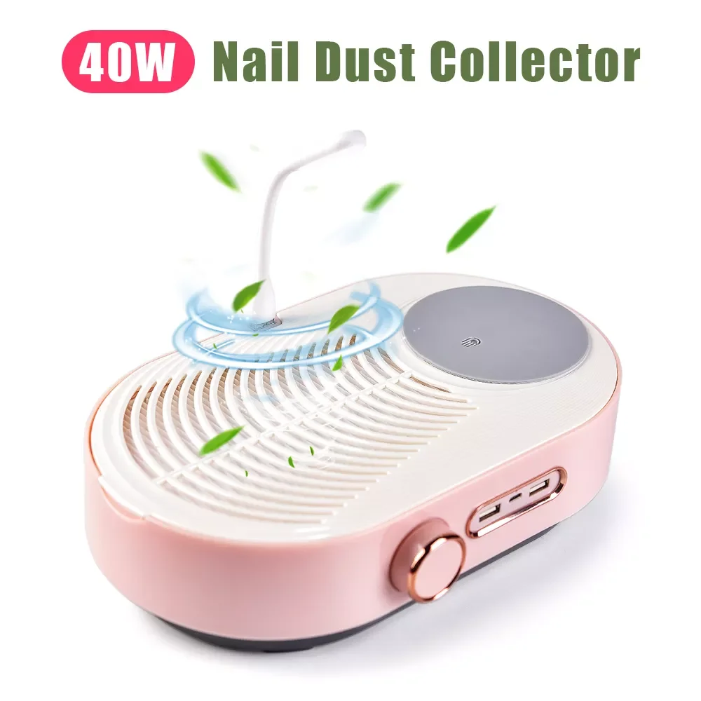 

2022NEW 40W Nail Dust Collector Fan Vacuum Cleaner Pink Nail Suction Manicure Machine With Filter Strong Low Noise Nail Salon T