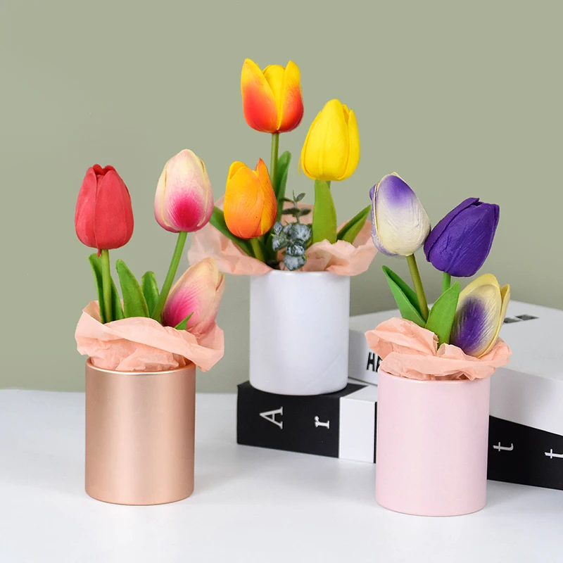 

4Pcs Rose Gold Mini Flower Boxes Paperboard Round Flower Pot Home Decor Gift Packaging DIY Storage Box Wedding Table Decoration