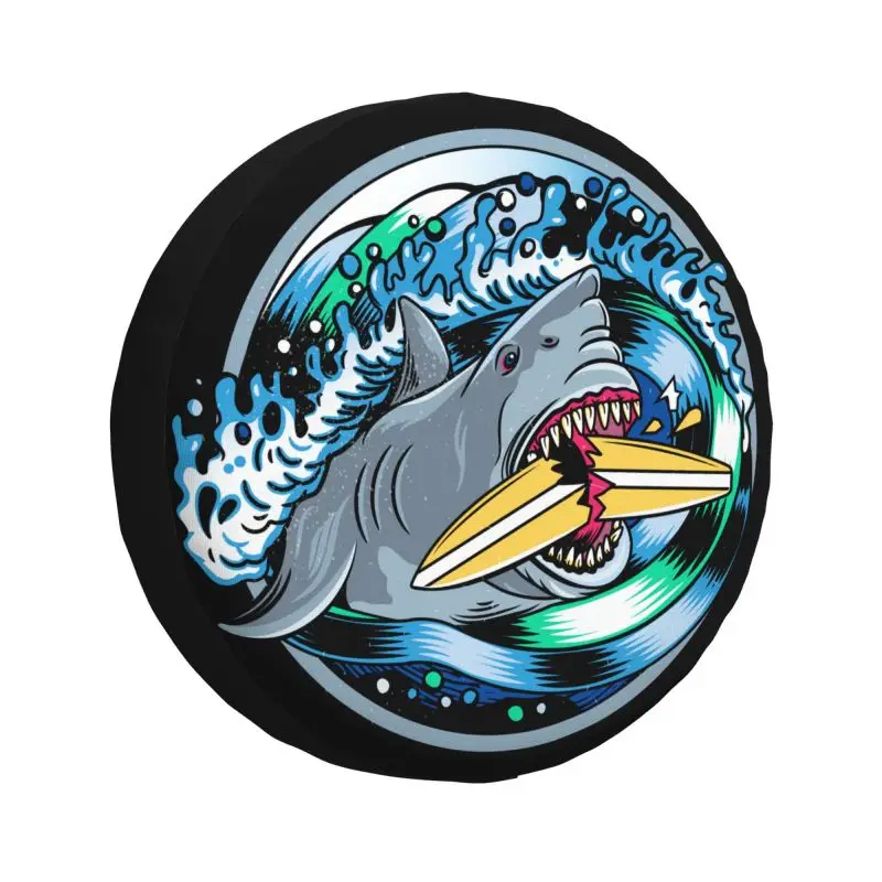 

Custom Angry Shark Surfing Spare Tire Cover for Mitsubishi Pajero 4WD 4x4 RV Car Wheel Protectors 14" 15" 16" 17" Inch