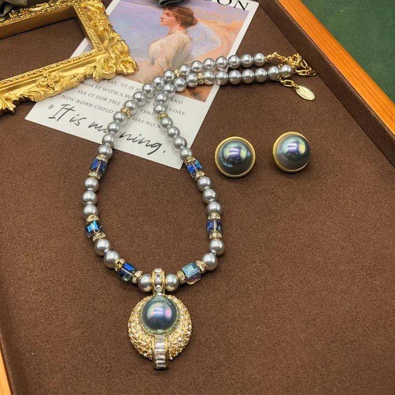 Ожерелье Draweye в стиле барокко с серым жемчугом для женщин винтажное корейское