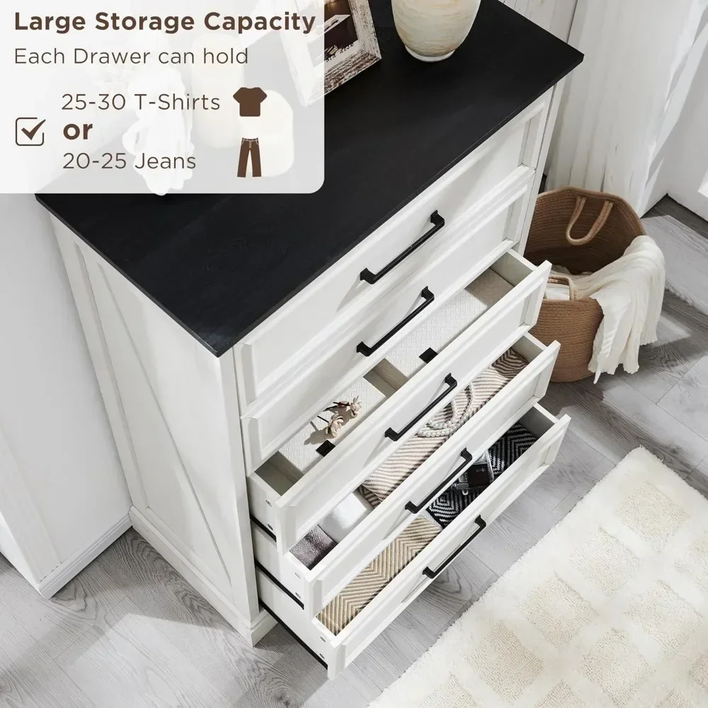 5 Drawers Dresser Chests for Bedroom 46&quot Tall Wood Rustic Chest of with Wide Metal Handle Natural Texture