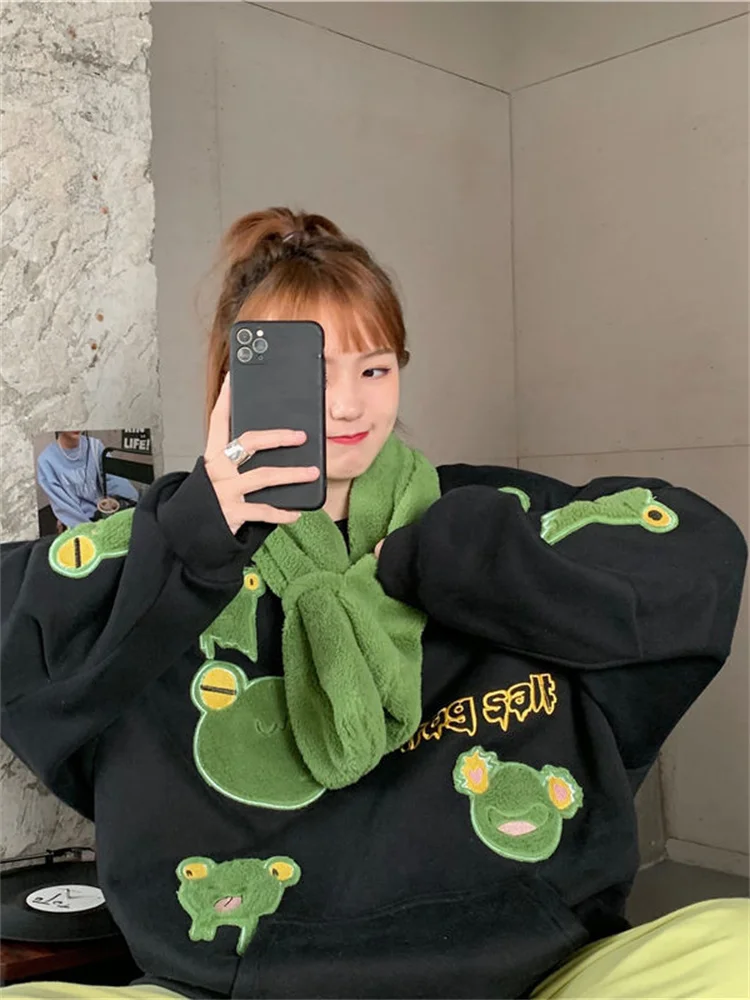 

Пуловер, Женский флисовый утепленный свитер 202, свитер из овечьей шерсти с лягушкой, новая Корейская версия для студентов, тренд в стиле Хара...