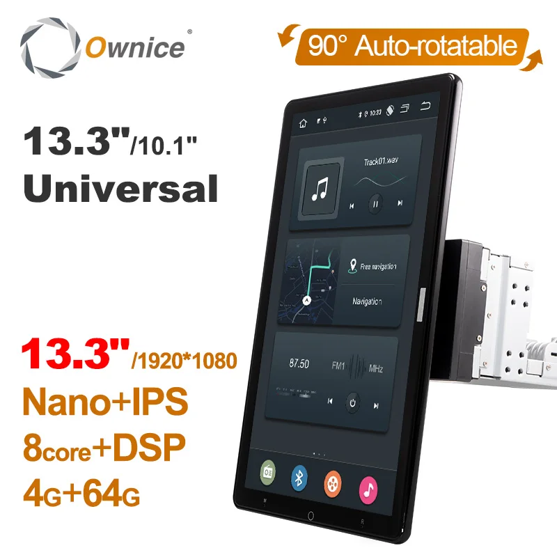 13.3 inch Android 10.0 Ownice Auto Rotatable 10.1 inch 1920*1080 IPS Nano Universal  Car Auto radio Multimedia Stereo Audio HDMI