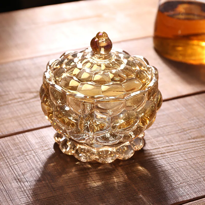 

Creative Crystal Glass with Lid Sugar Jar European-style Living Room Coffee Table Sugar Jar Candy Box Decoration Storage Jar