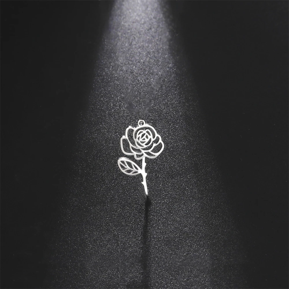 5pcs Stainless Steel Diy Bracelets Earrings Rose Charms For Jewelry Making Wholesale Flower Pendants Handmade Necklace Accessory