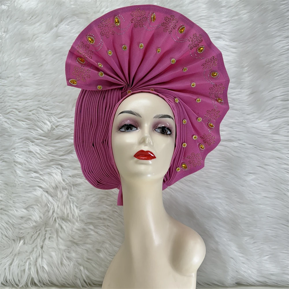 Головной убор Геле с нигерийской аппликацией Aso Oke уже сделано Auto Gele головной Ebi