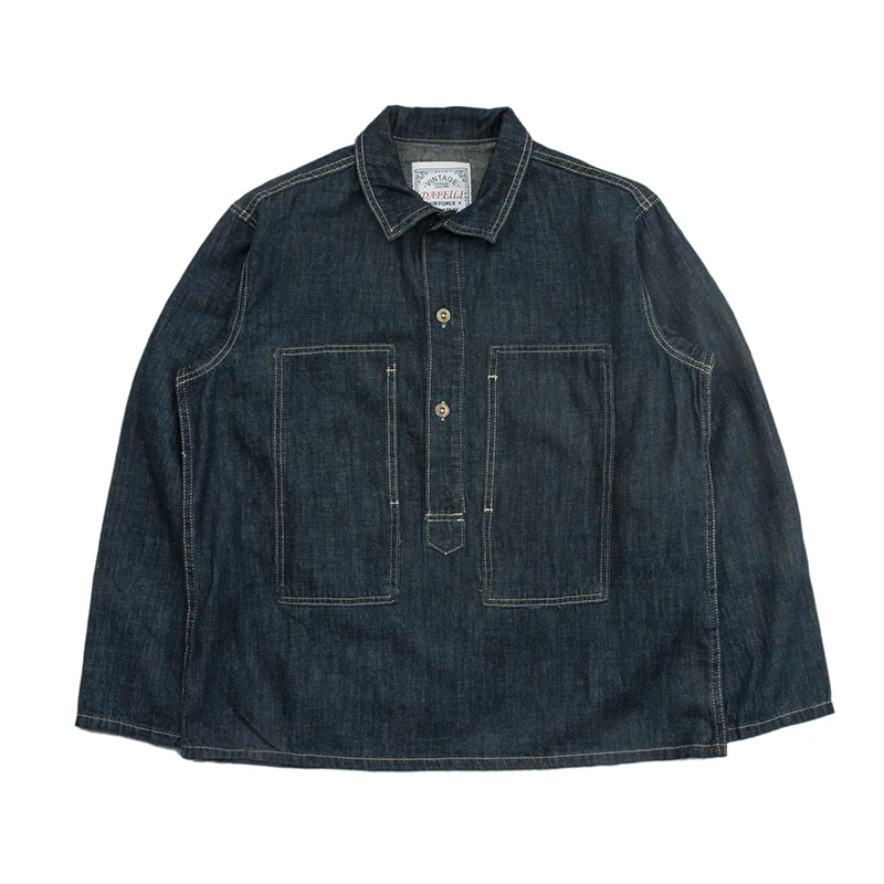 1920s Vintage US Army Spring Summer Blue Denim Work Uniforms Loose Pullover Shirt Jacket