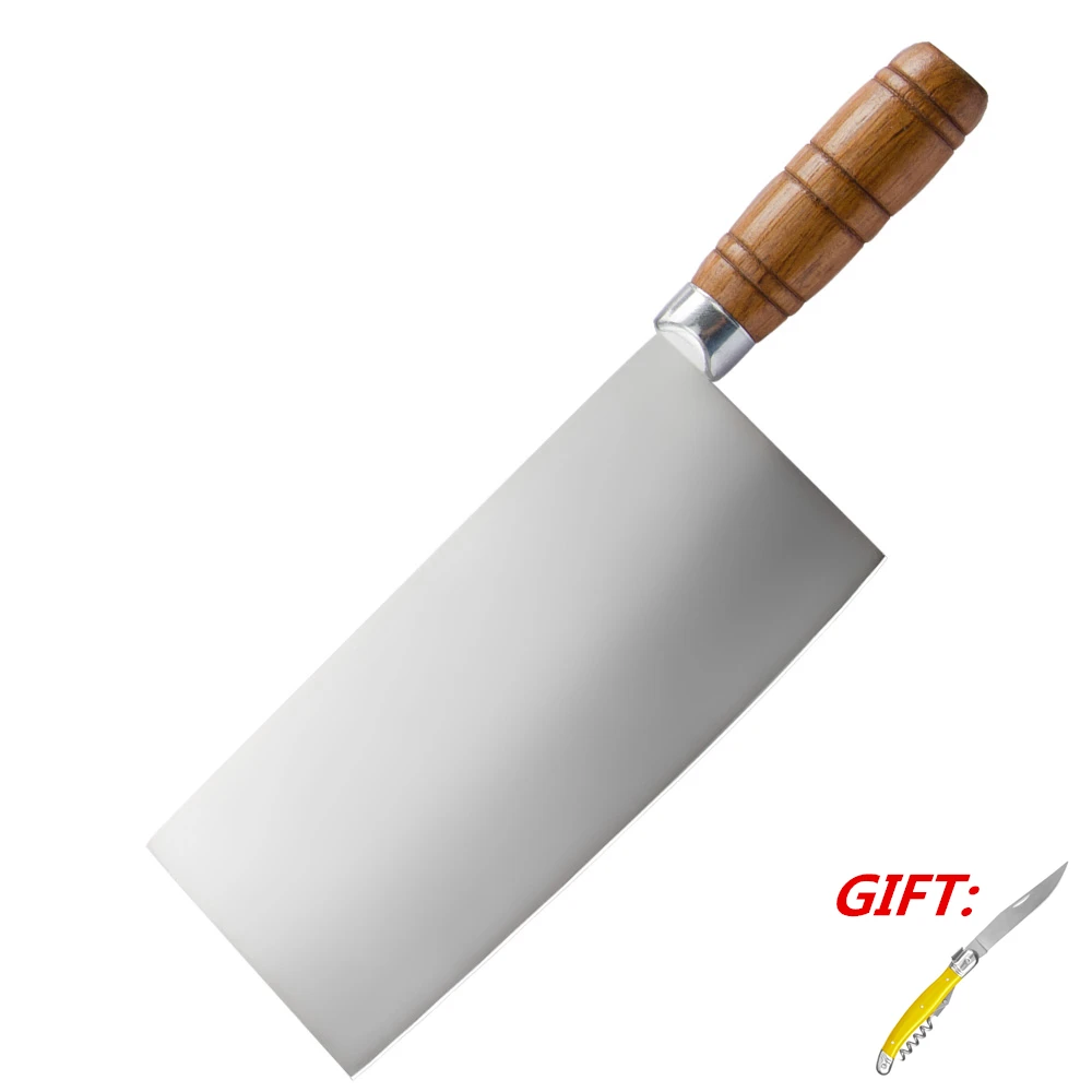 

9'' INCH Chopping Stainless Steel Cleaver Butcher Knife Full Tang Blade Wood Handle Cooking Accessory Tools Chinese Style