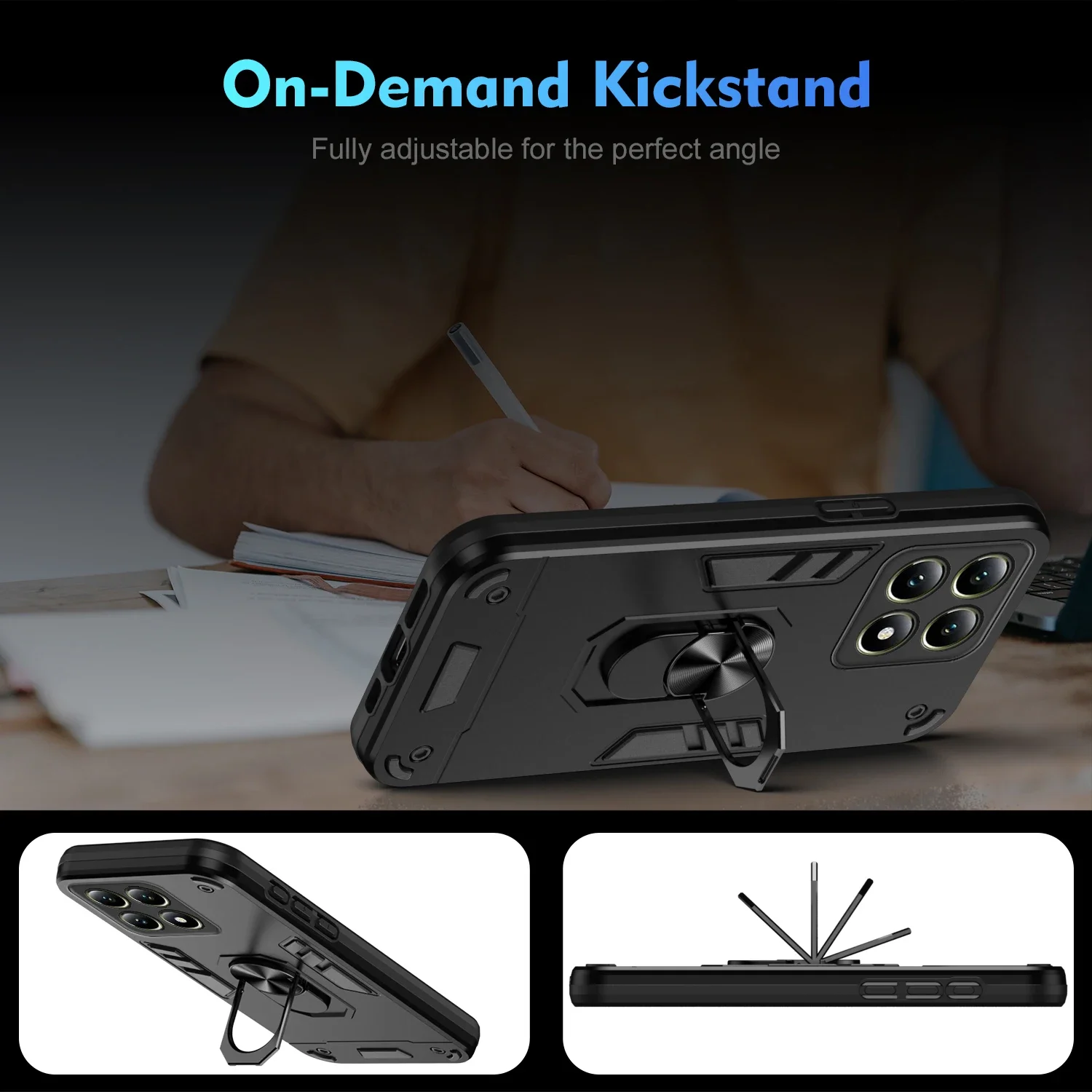 Military Armor Case For Xiaomi Poco X6 F6 M6 F5 Pro 5G 4G C61 Cover Lens Protection Ring Stand Holder Coque Shell Fundas