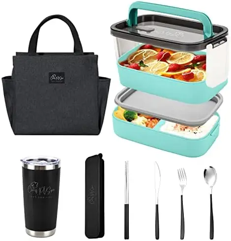 

PVSpro JUST FOR YOU Bento Box Set with Insulated Tote, Mug & Cutlery Set, Stackable Bento Box for Lunch, Bento Kit Lunch Box