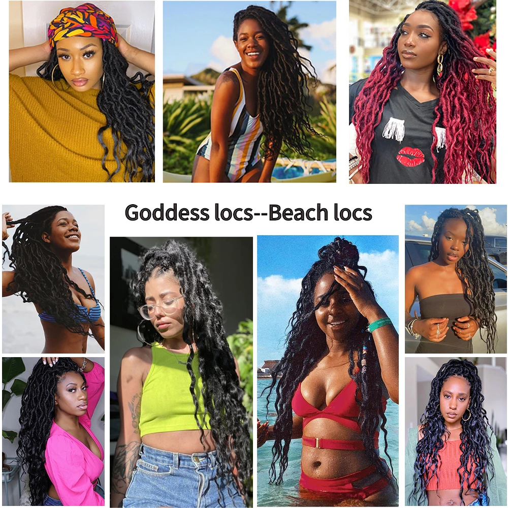 New Goddess Locs Wavy Faux Locs Crochet Hair With loose wavy ends Pre-Looped Synthetic Braids Extensions Long Dreadlocks SOKU images - 6
