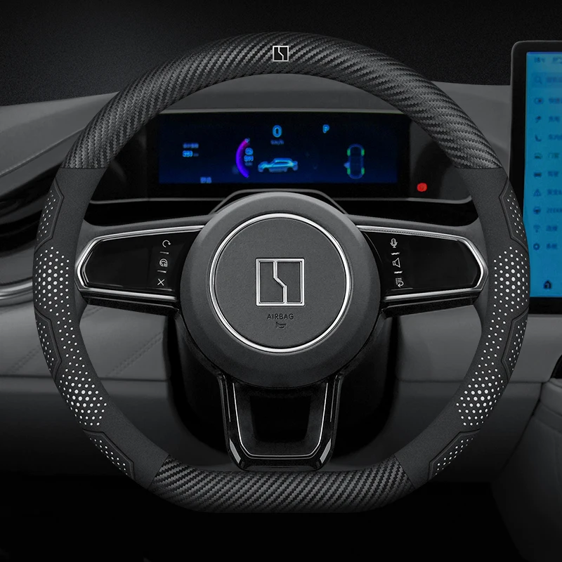 

Для Zeekr 001 007 009 X 7X 2023 2024, автомобильный замшевый чехол из углеродного волокна, дышащий и противоскользящий чехол на руль, аксессуары