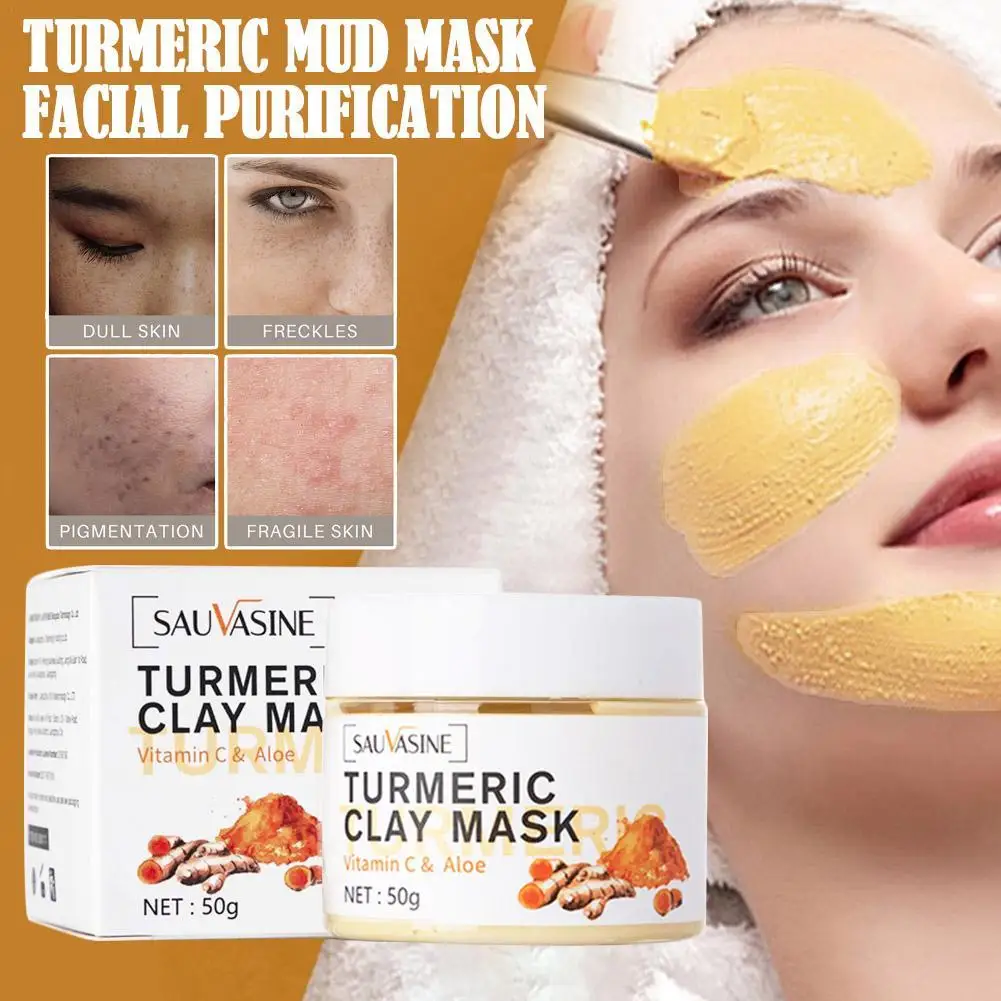 

Turmeric Mud Mask Facial Deep Cleansing Anti Acne Blackheads Whitening Brighten Tone Oil Control Moisturizing Smooth Skin Care