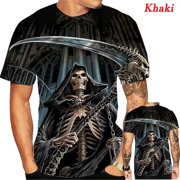 Летняя Готическая футболка с рисунком черепа большого размера крутая Мужская и