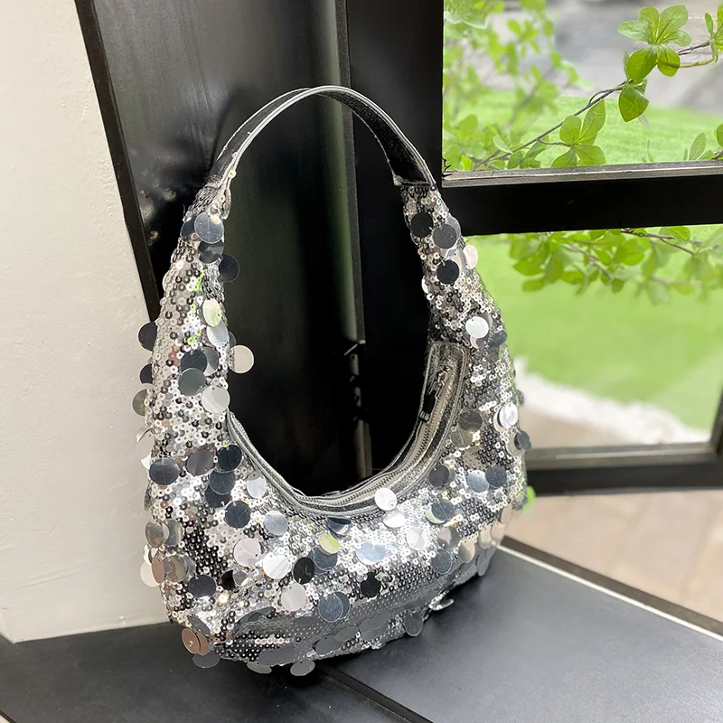 

Shiny Sequined Evening Clutch Bag Designer Shoulder Bag For Women Fashion Underarm Shoulder Bag Luxury Silver Hobo Handbag Purse