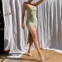 summer women spaghetti strap high split hem bodycon long dress sexy sleeveless cross backless dress evening party dress 2022