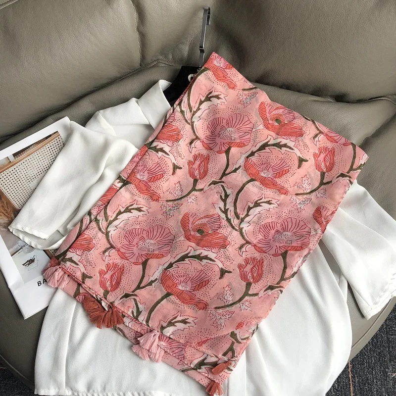 2023 модные шарфы с кисточками и цветочным узором шали длинный платок цветочный